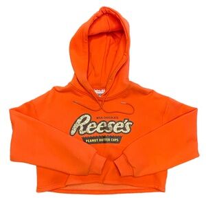 Forever 21 Hershey Reese’s collab Orange gold bling glitter cropped hoodie NWT M